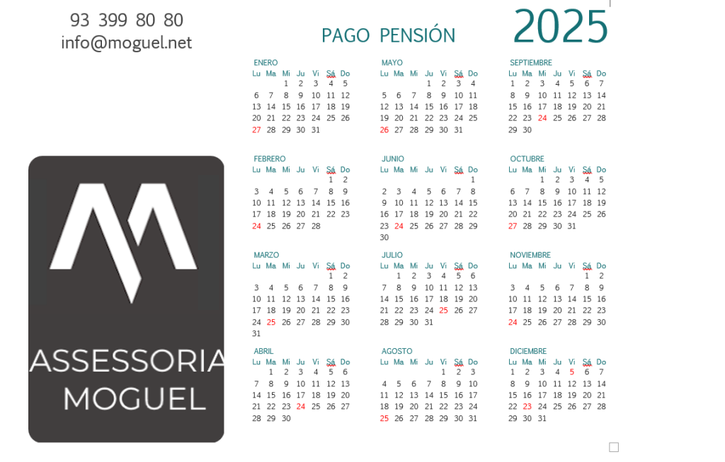 calendario 2025 pensiones